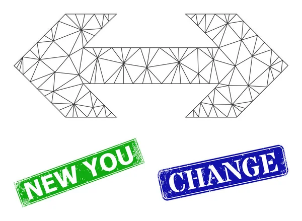 Texturierte New You-Stempel-Imitationen und dreieckiges Maschenaustauschpfeil-Symbol — Stockvektor