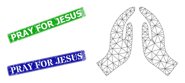 Gummi be för Jesus sigill och trekantiga Mesh be händer ikonen — Stock vektor