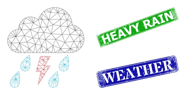 Silné odznaky deště v tísni a trojúhelníková ikona bouřkového mraku — Stockový vektor