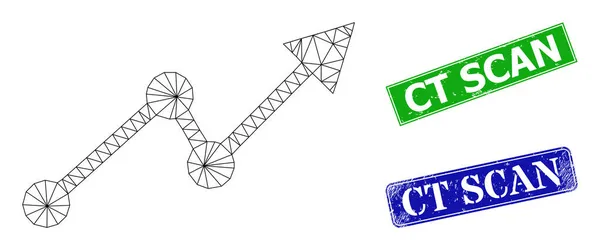 Plastik CT Tarama Rozetleri ve Üçgen Ağ Eğilimi Simgesi — Stok Vektör