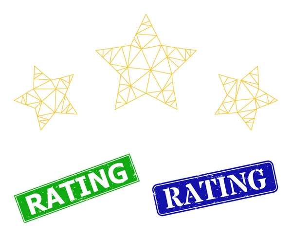 Crachás de classificação de grunge e ícone de estrela de malha de triângulo —  Vetores de Stock