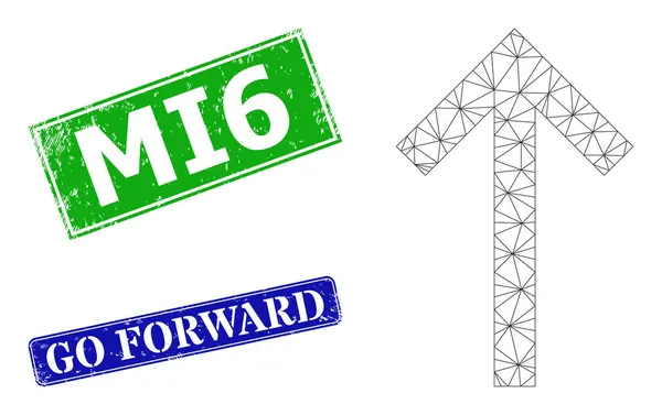 Impronte MI6 graffiate e icona a rete poligonale — Vettoriale Stock