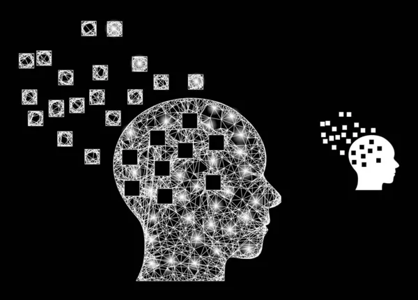 Desintegración mental poligonal de malla 2D con puntos de luz — Archivo Imágenes Vectoriales