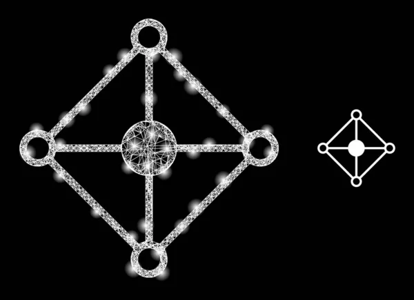 Polygonales Carcass Mesh Rhombus Grid Node mit Lichtpunkten — Stockvektor