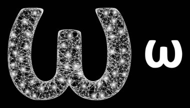 Çokgen 2D Omega Yunan Küçük Harf Sembolü Parlak Benekli