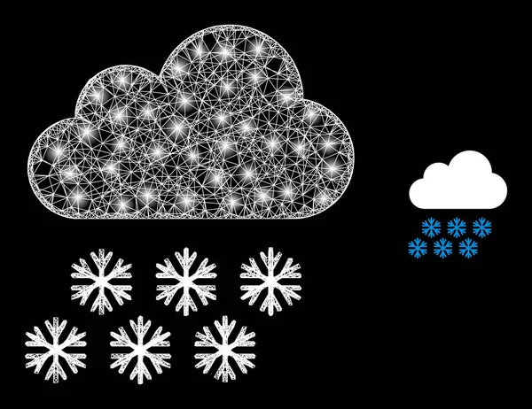 Malha de carcaça poligonal Nuvem de neve com manchas brilhantes — Vetor de Stock