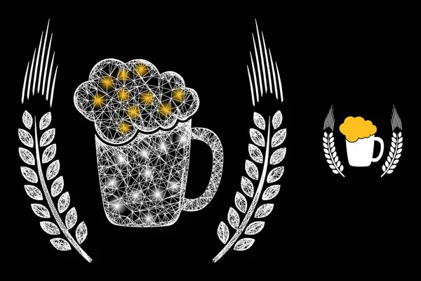Logo della tazza di birra in rete poligonale con macchie di abbagliamento — Vettoriale Stock