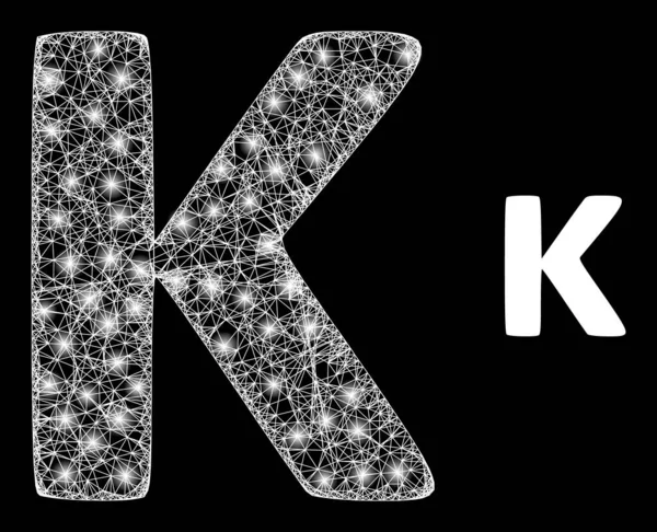 Symbole polygonal en maille 2D Kappa grec minuscule avec des taches de lumière — Image vectorielle