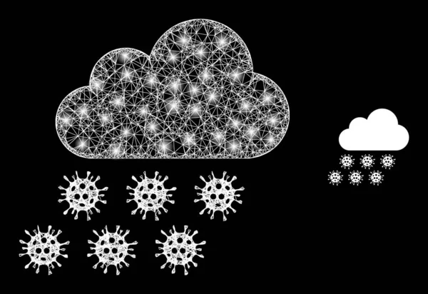 Полигональная проволочная сетка вирусной сетки Облако дождя с пятнами света — стоковый вектор