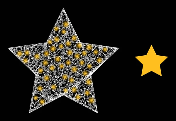 Wielokątna złota gwiazda z siatką na tusze ze światłami — Wektor stockowy