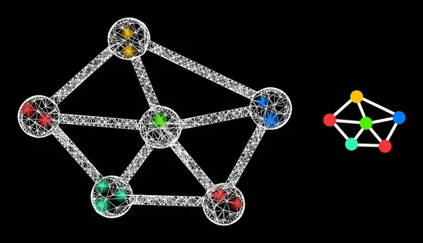 Rede de malha de rede poligonal com pontos brilhantes — Vetor de Stock
