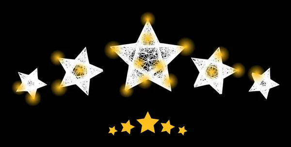 Malla de red poligonal 5 estrellas de clasificación con magia — Vector de stock