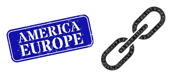 Grunge America Europe Joint avec chaîne Icône polygonale — Image vectorielle