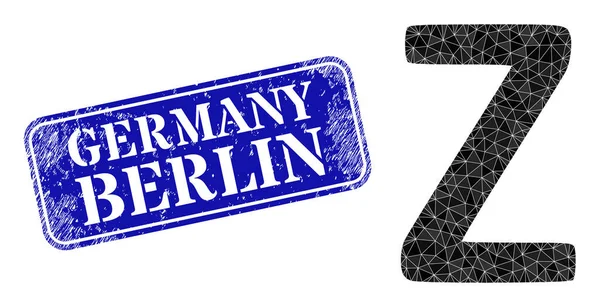 Grunge Germany Berlin Wasserzeichen und Zeta griechisches Symbol Lowpoly Icon — Stockvektor