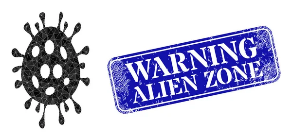 Distress Warning Insignia de zona alienígena con huevo de virus Lowpoly Icon — Vector de stock