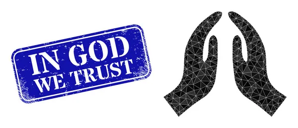 Tanrı 'ya Güveniyoruz Pul Elleri Lowpoly Simgesi ile Kazınmış — Stok Vektör