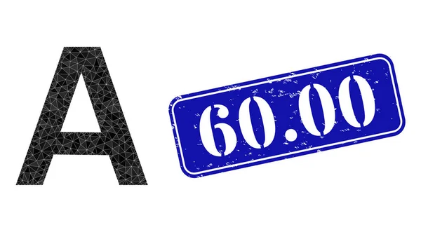 Grunge 60.00 Badge med Alpha grekisk symbol Lowpoly Ikon — Stock vektor