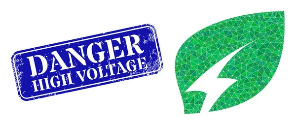 Grunge Danger High Voltage Stamp Seal and Eco Electricity Polygonal Icon — 스톡 벡터