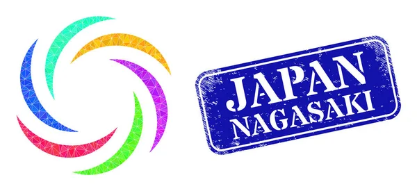 Perturbação Japão Nagasaki marca d 'água e rodopio rotação triângulo preenchido ícone — Vetor de Stock