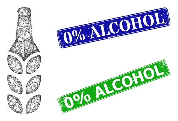 Grunge 0 pour cent d'alcool Badges et Triangle Mesh Barley Beer Icône — Image vectorielle