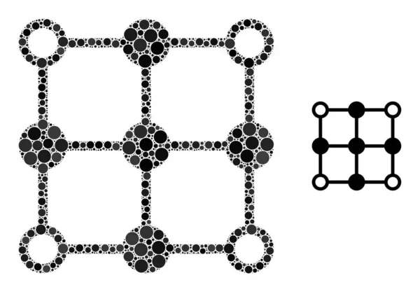 Centros de grade vetorial Colagem de pequenos círculos — Vetor de Stock