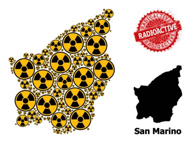 Dokulu Radyoaktif Rozet ve Radyoaktif Simgeler San Marino Harita Mozaiği