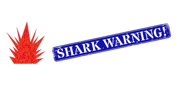 Distress Shark Warning Stamp y Bang Lowpoly Icono — Vector de stock