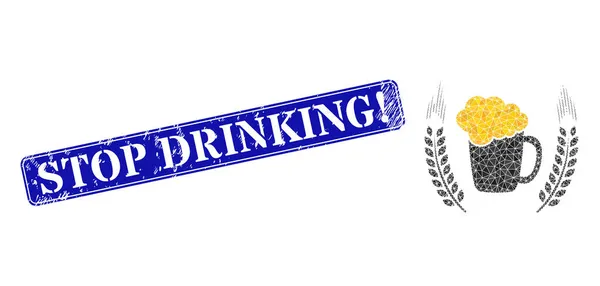 Joint d'arrêt de boisson texturé avec logo de tasse de bière Icône polygonale — Image vectorielle