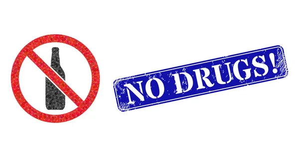 Grunge No Drug Stamp al with Forbidden Beer Lowpoly Icon — 图库矢量图片