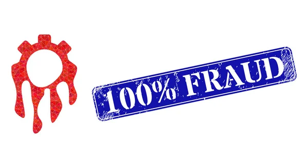 Détresse 100 escompte Fraude filigrane avec triangle d'engrenage de fusion rempli icône — Image vectorielle