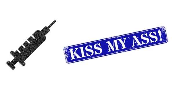 Distress Kiss My Ass Badge with Syringe Triangle Filled Icon — Stockvector