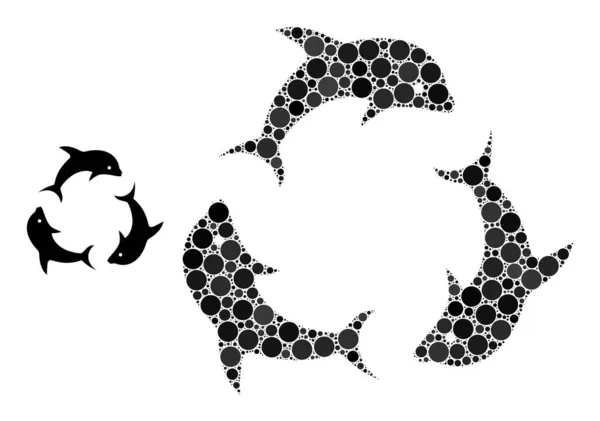 Vector Dolphin Trio Composition of Small Circles — Stock Vector