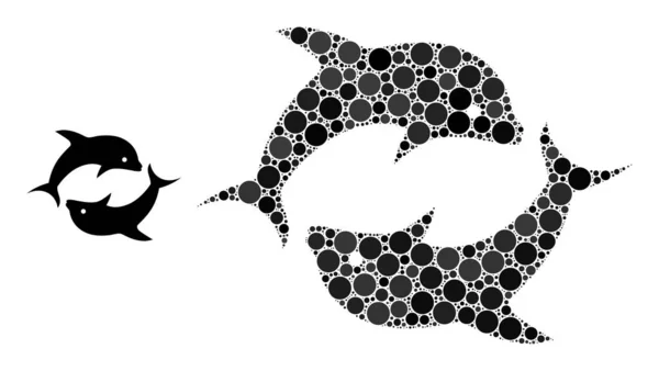 Vector Dolphin Pair Collage of Small Circles — Stock Vector