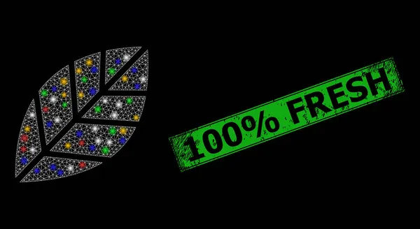 Distress 100 Rabatt Frisches Badge mit Mesh Herbal Leaf Glare Icon mit bunten Blendflecken — Stockvektor