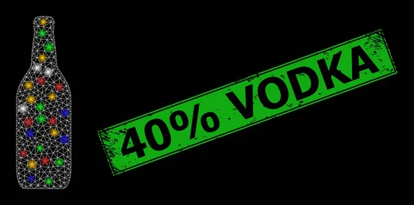 Égratigné 40 discount Badge Vodka avec filet bouteille de bière éblouissement icône avec des taches lumineuses colorées — Image vectorielle