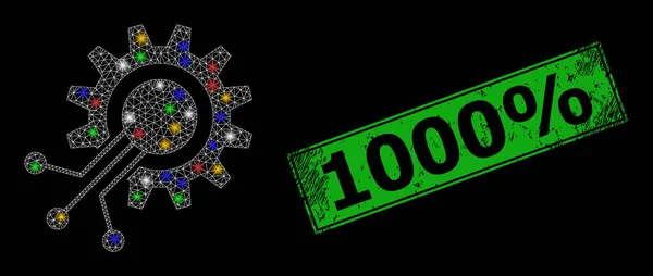 Badge sconto gomma 1000 con Net Cog interfaccia icona di abbagliamento con macchie di abbagliamento colorate — Vettoriale Stock