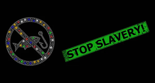 Διακοπή Διακοπή Σφραγίδα δουλεία με το δίχτυ Απαγορευμένο Fishing Constellation εικονίδιο με πολύχρωμο φως κηλίδες — Διανυσματικό Αρχείο