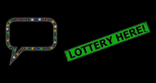 Loterie de détresse ici Badge avec réseau Blog Message Icône d'éblouissement avec taches d'éblouissement multicolores — Image vectorielle