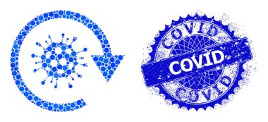 Vector Covid Virüs Güncelleme Mozaiği Noktalar ve Dokulu Kapalı Mühür Mührü