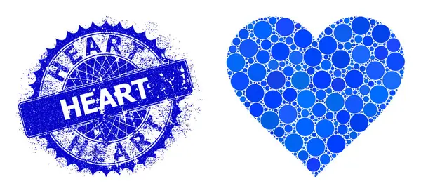 Vektor hjärta kollage av prickar med texturerat hjärta stämpling — Stock vektor