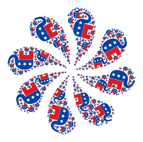 American Political Elephant Icon Centrifugal Flower Cluster — Stock Vector