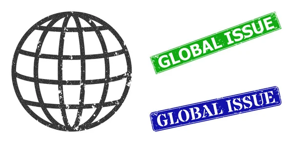 Ícone texturizado global e selo de selo de emissão global texturizado — Vetor de Stock