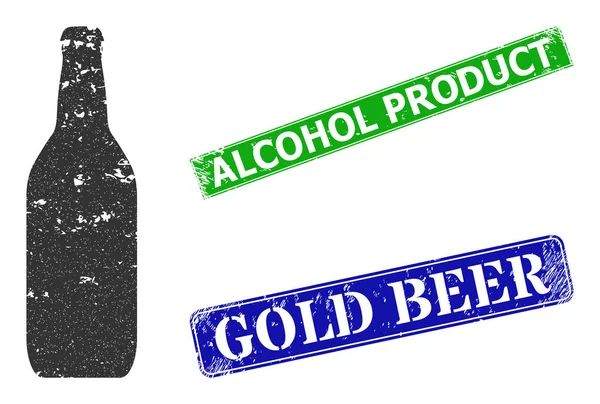 Icône texturée de bouteille de bière et badge de produit d'alcool texturé — Image vectorielle