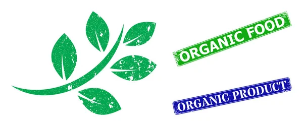 Icona Grunge vegetale floreale e imitazione di francobolli alimentari biologici in gomma — Vettoriale Stock