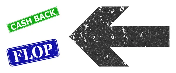 Links Pfeil Richtung Texturiertes Symbol und Texturiertes Stempelsiegel für Cash Back — Stockvektor
