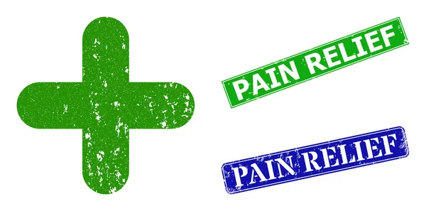 Croix de pharmacie Icône de détresse et timbre de soulagement de la douleur de détresse — Image vectorielle