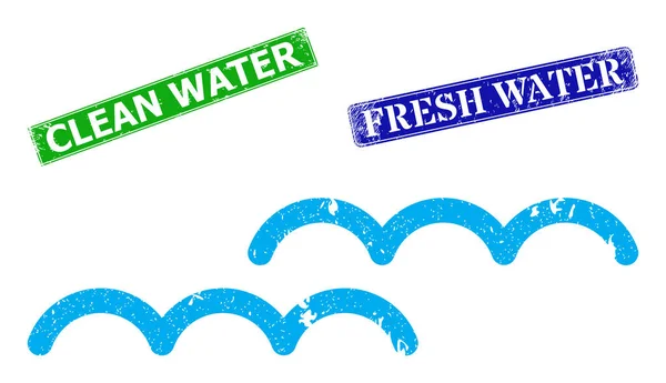 Water Surface Grunge Icon und Grunge Clean Water Stamp Seal — Stockvektor