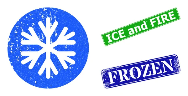 Icona con texture di gelo e imitazione timbro ghiaccio e fuoco strutturato — Vettoriale Stock