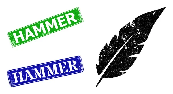 Feather Grunge ikon és Grunge kalapács impresszum — Stock Vector