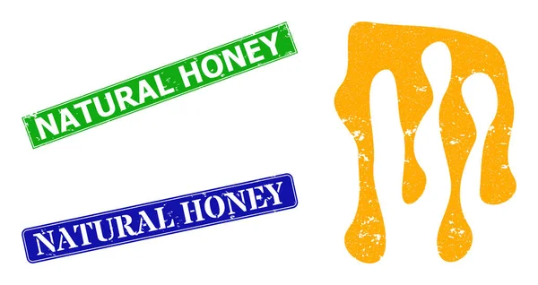 Melting Honey Textured Icon und Textured Natural Honey Seal — Stockvektor